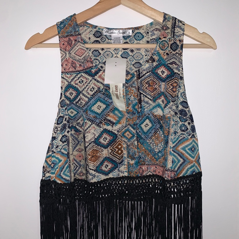 Sans Souci Multi Colour Fringe Sleeveless Top
